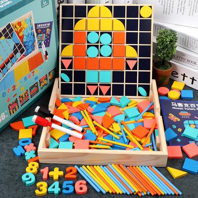 China Cartoon Toy Wood Jigsaw Game Puzzle Board Set Colorful Tangram Puzzle Learning Toy With Light Drawing Board for sale