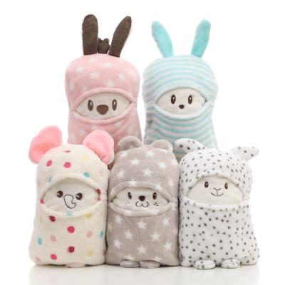 China Super Soft Baby Blanket Cute Animal Holding Blanket Coral Velvet Newborn Receiving Blanket for sale