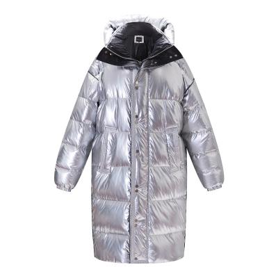 China 2022 street hippie men and women couples laser silver thickening feather fleece lengthening loose warm jacket new for sale