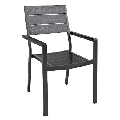 China Comfortable Modern Garden Aluminum Dining Chair With Plastic Wood Slats for sale