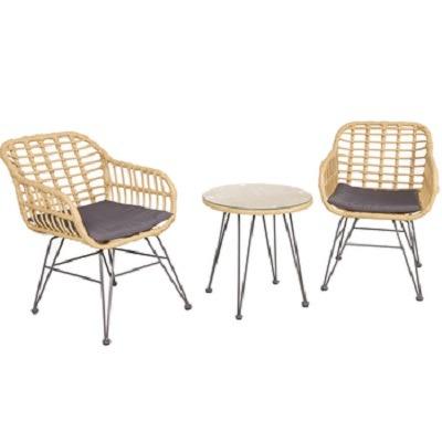 China Outdoor Waterproof Modern Rattan Woven Balcony Furniture Table And Metal Chair Set for sale