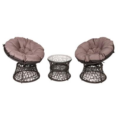 China Leisure Styles GARDEN BISTROS FURNITURE 3PCS RATTAN TABLE PLUS SOFA MOON CHAIR SET for sale