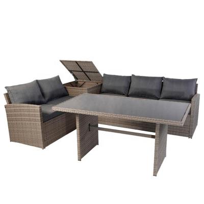 China Leisure style 4PCS STEEL FRAME GARDEN RATTAN SOFA SET WITH STORAGE BOX for sale