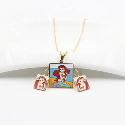 China Non Allergic Stainless Steel Snow White Cartoon Accessories Fashion Children's Jewelry Set for sale