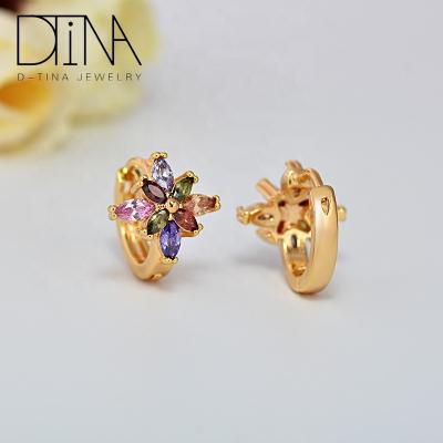 China Fashionable Gold Plated Earring Colored Gem Leaf Shape 18k Gold Plated Earring Designs for sale