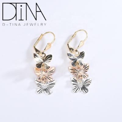 China Non-allergic fashion butterfly tricolor earrings covered long butterfly earrings for sale