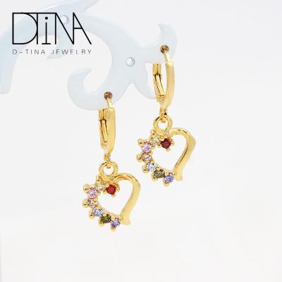 China Non Allergic DTINA 18K Gold Plated Earrings Fashion Gem Heart Pendant Long Earrings for sale