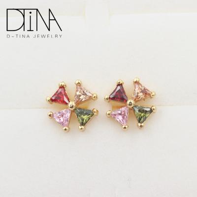 China DTINA Fashion New Design Dubai 18k Gold Plated Stud Earrings Girl's Popular Fashion Color Zircon Earrings for sale