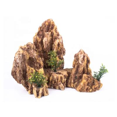 China Viable Decor Custom Resin Brown Artificial Plant Aquarium Ornamental Rocks Landscaping For Fish Tank for sale