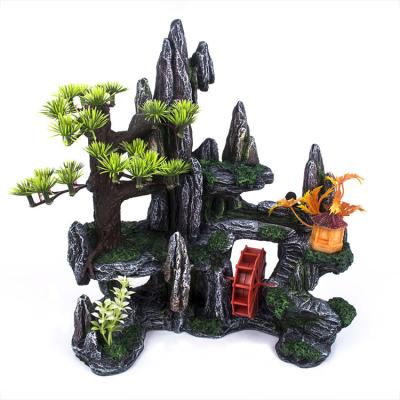 China Viable Wholesale Resin Aquarium Decorations Artificial Resin Fishing Mountain Rock Garden Ornaments for sale