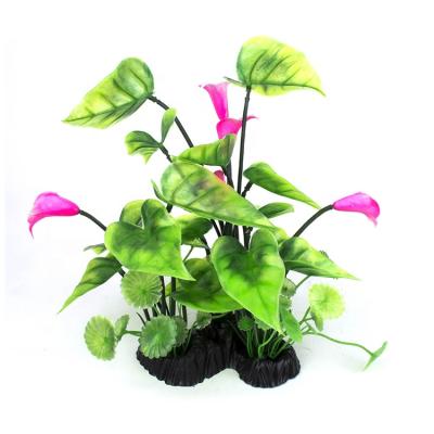 China Viable Aquarium Ornament Aquascape Plastic Artificial Lily Flower Plant Decoration for sale