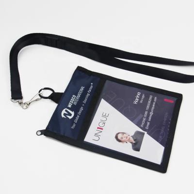 China Custom Business Card Polyester Print Neck PVC Credit Card Holder Wallet With Lanyard for sale