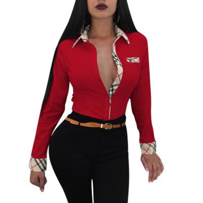 China Anti-pilling hot sale spring and summer long sleeve women's shirt lapel office work ladies blouse elegant female plaid shirts tops for sale