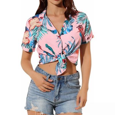 China Anti-pilling Europe and the United States 2023 new digital blouses and lapel short sleeve shirt top printed women's shirts for sale