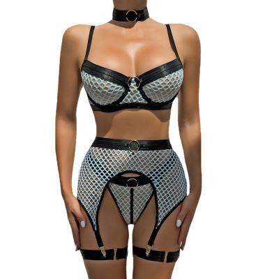 China European and American polyester four-piece large mesh sexy underwear stitching with underwire classic underwear for sale