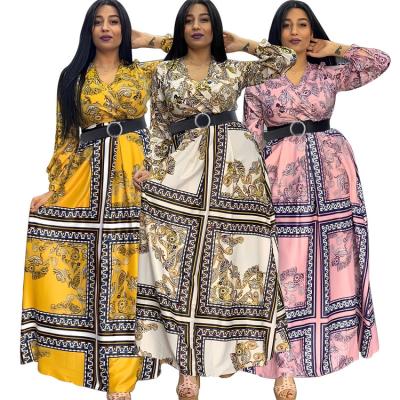 China Sustainable Lady Fashion New Digital Printed Plus Size Women's Dress Female With Belt for sale