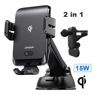 China 4.7 inch to 6.8 inch FCC CE ROHS Infrared Induction Mobile Air Vent Dash Mount 2 in 1 Qi Car Phone Charger 10W 15W Wireless Fast Charging Stand for sale