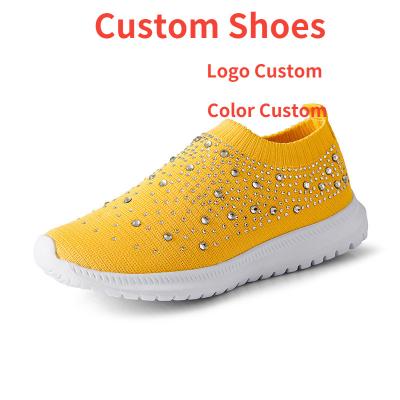 China Cushioning 2022 Breathable Laceless Sports Shoes Women Shape Mesh Platform Shoes Women Walking Style Fly-Diamond Woven Shoes Custom Made for sale