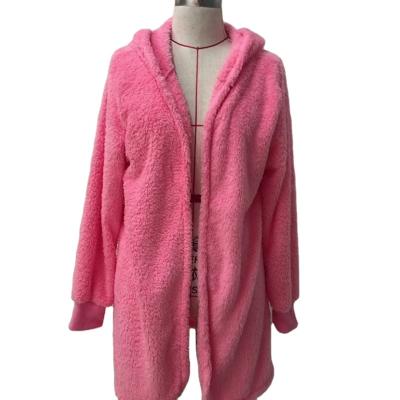 China Anti-Wrinkle Women Shear For Outwear Faux Fuzzy Plush Open Front Pockets Hooded Faux Sherpa Cardigan Jacket Coat for sale