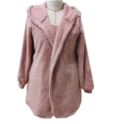 China Anti-wrinkle Outwear Women Fuzzy Plush Open Front Hooded Faux Sherpa Cardigan Jacket Coat With Pocket for sale