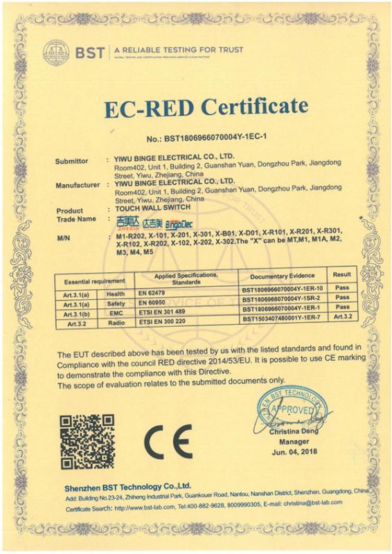 CE - Yiwu Binge Electrical Co.,Ltd.