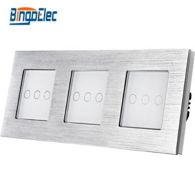 China Bingoelec 3Frame Touch Switch Wall Switch Wall Socket Frame And Tempered Glass Aluminum Panel 86*228mm for sale