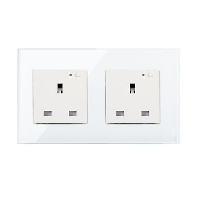 China Bingoelec WiFi Plug Noise Double Socket Smart WiFi Socket UK Crystal Toughened Glass Panel Wall Socket W1-247 for sale