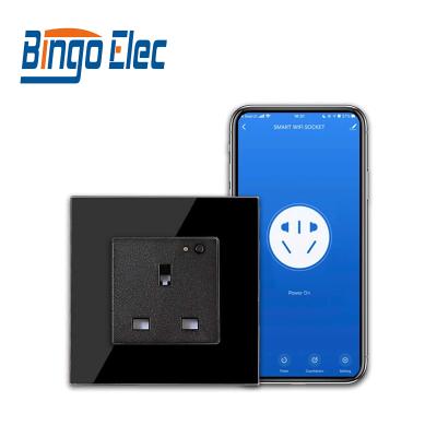 China Tempered Crystal Glass Bingoelec WiFi 13A UK Socket 4mm Tempered Glass Panel Wall Socket for sale