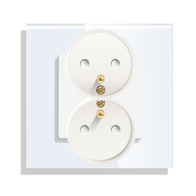 China Bingoelec EU 16A 110-250V Wall Power Socket Dual Socket Europe French CE Tempered Glass Single Panel Residential/Multi-Purpose Bi Standard for sale