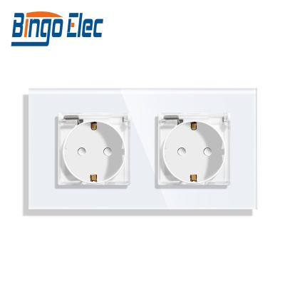 China Bingoelec Double Wall Socket EU/UK 16A Germany Standard Plug With Transparent Cover Children Pet Water Proof Wall Outlet for sale