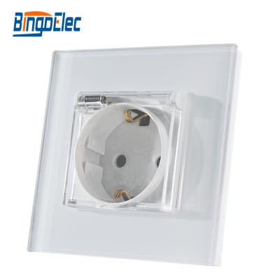 China Wall Socket Bingoelec EU/UK 16A Germany Standard Socket With Transparent Cover Children Pet Protection 4mm Tempered Glass Panel for sale