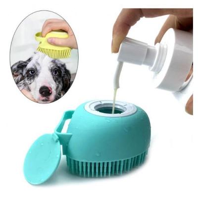 China Sustainable Silicone Pet Bath Brush Soap Dispenser Cat Dog Massage Brush Pet Grooming Brush for sale