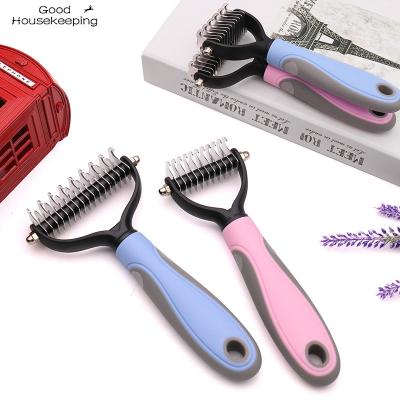 China Sustainable Pets Fur Knot Cutter Dog Grooming Throwing Tools Pet Cat Hair Removal Comb Brush Double Sided Pet Products for sale