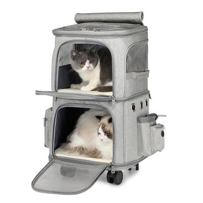 China Travel Foldable Pet Cart Durable Cat Carrier Bag With Universal Double Layer Breathable Outdoor Pet Rolls Pet Trolley Crate for sale