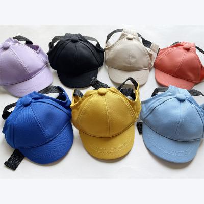 China Viable Hot Selling Pet Sun Hat Dog Canvas Visor Hats With Ear Holes And Adjustable Chin Strap For Pets for sale