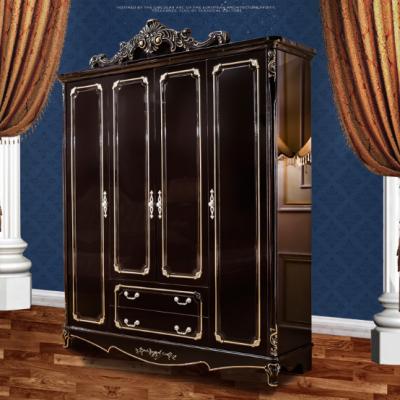 China Modern simple european style 4 doors ebony fixed master bedroom furniture wardrobe for sale