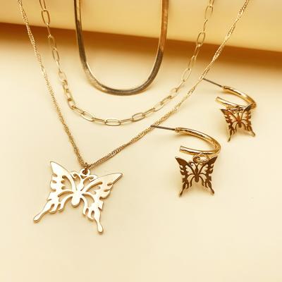 China New Arrival Women Jewelry Set High Quality Gold Pendant Necklace Earring Factory 4 Piece Jewelry Set Female Jewelry Set for sale