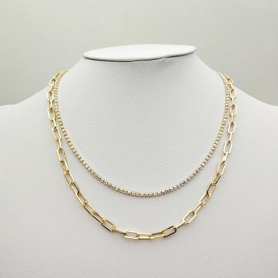 China Fashion Direct Selling Women Chain Necklace Simple Square Colored Diamond Temperament Double Necklace for sale