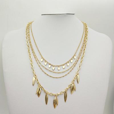 China Fashion High Quality Simple Handmade Leaf Metalvintage Sequined Multi Layer Necklace Jewelry for sale