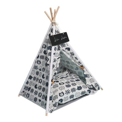 China Factory Price Fashion Dog Cat Bed Cotton Indian Pet Luxury Viable House Windproof Pet Play Teepee Tent With Pine Pet Tent for sale