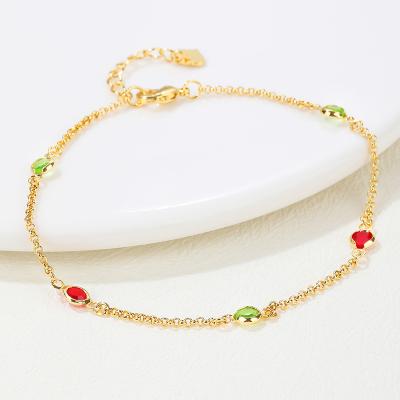 China HOT Fashion Women Jewelry Trendy Gold Plated Charm Bracelets Rainbow Heart Zirconia Colorful Stainless Steel Hand Bracelets Brass for sale