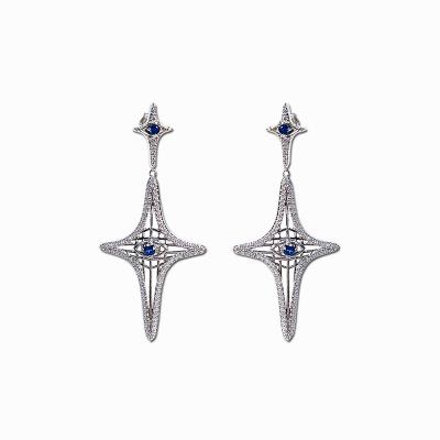 China White Fashion Jwellary 925 Sterling Silver Earrings Trend 2022 Silver And Zircon Drop Earrings 16.18G for sale