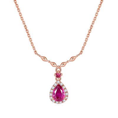 China Real CLASSIC 18K Rose Gold Necklace with Natural Ruby Diamonds Pendant for Women for sale