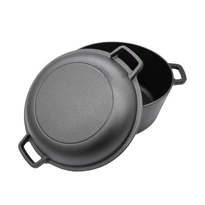 China Sustainable New Design Pre-Seasoned Barbecue Cast Iron Pot 6 Quart Round Shape 2 In 1 Dutch Oven With Lid for sale