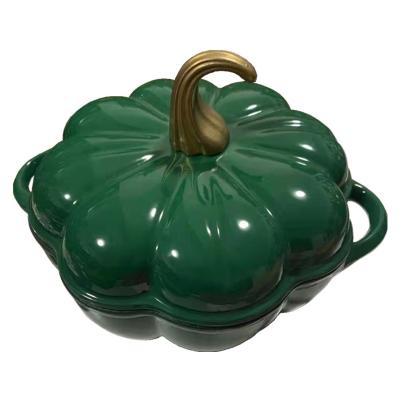 China Sustainable High Quality Custom Color Cast Enamel Pumpkin Shaped Cooking Pan Pot For Soup for sale