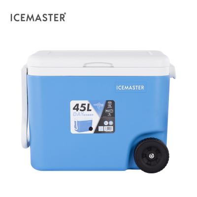 China IceMaster More Day Insulated Series 45L Rolled Cooler Large Capacity Mobile Cooler Camping Lunch Box Food Storage Hard Work Cooler Box for sale