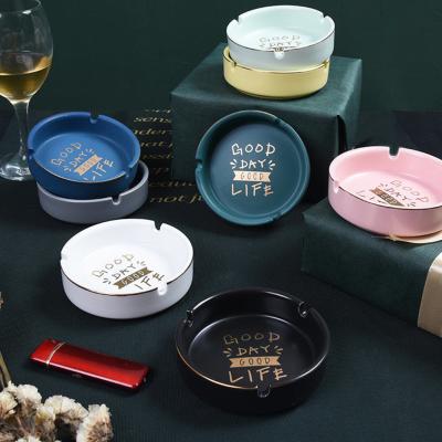 China Eco-friendly custom logo printed ceramic ashtray, hotel porcelain round ashtray for office and home / for sale