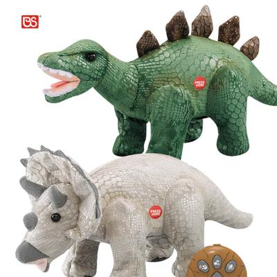 China Remote Control Stuffed Animal Simulation Dinosaur Stuffed Toy Green Stegosaurus /White Triceratops Kids Plush Toys for sale