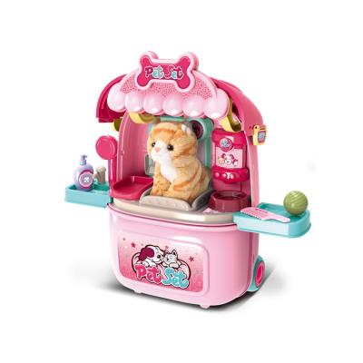 China 2in1 Backpack Pretend Play Pet Plush Toys Stuffed Dog Cat Bath Toy Pet Care Playset Trolley Bag 211108797 for sale