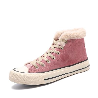 China Fashion Trend High Quality Women's Black Canvas High Top Casual Shoes Women's Laces Artificial Fur for sale